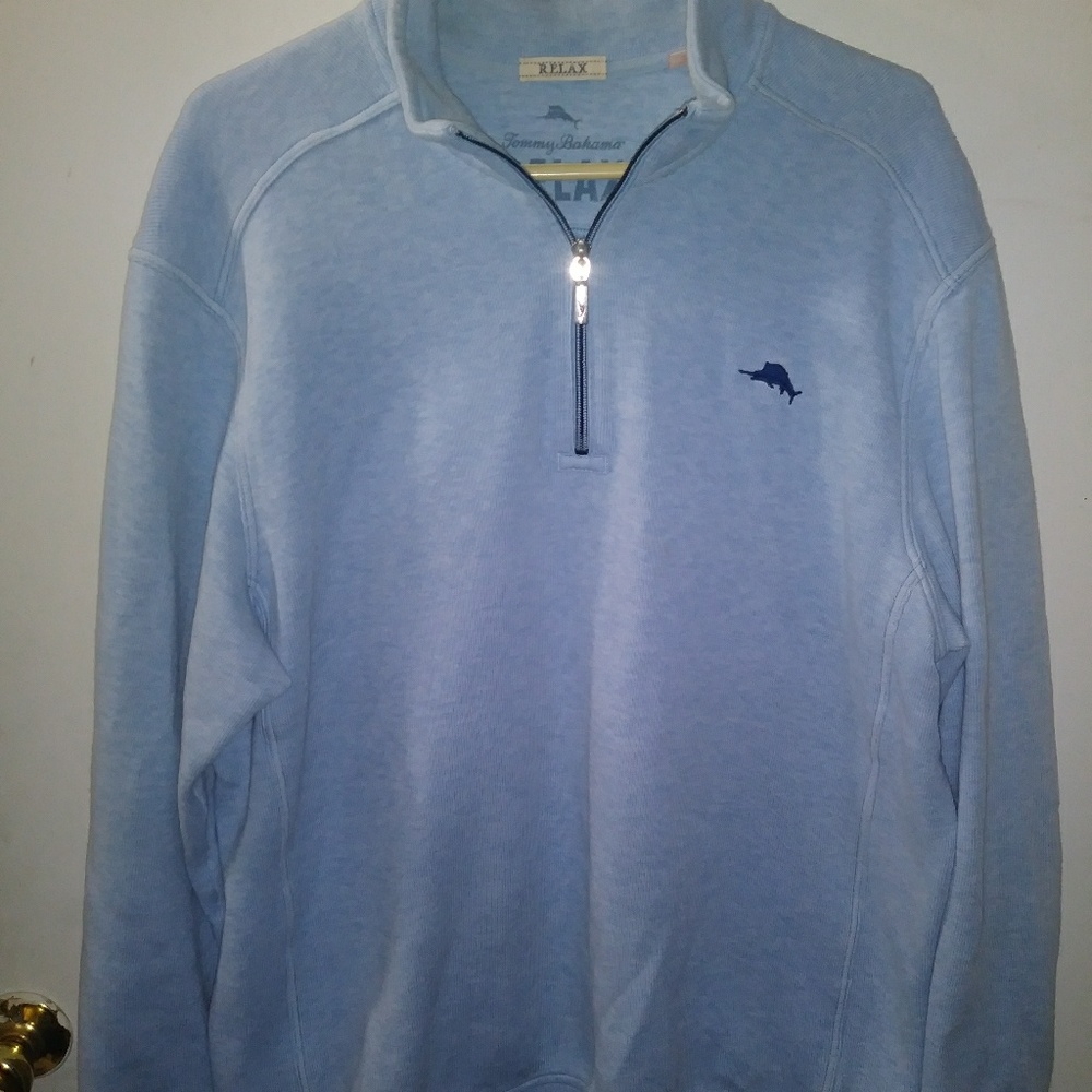 Tommy Bahama 1/4 zip light blue pullover.